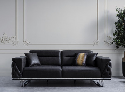 Dreisitzer Sofa 3 Sitzer Sofas Schwarz Kunstleder Wohnzimmer Luxus